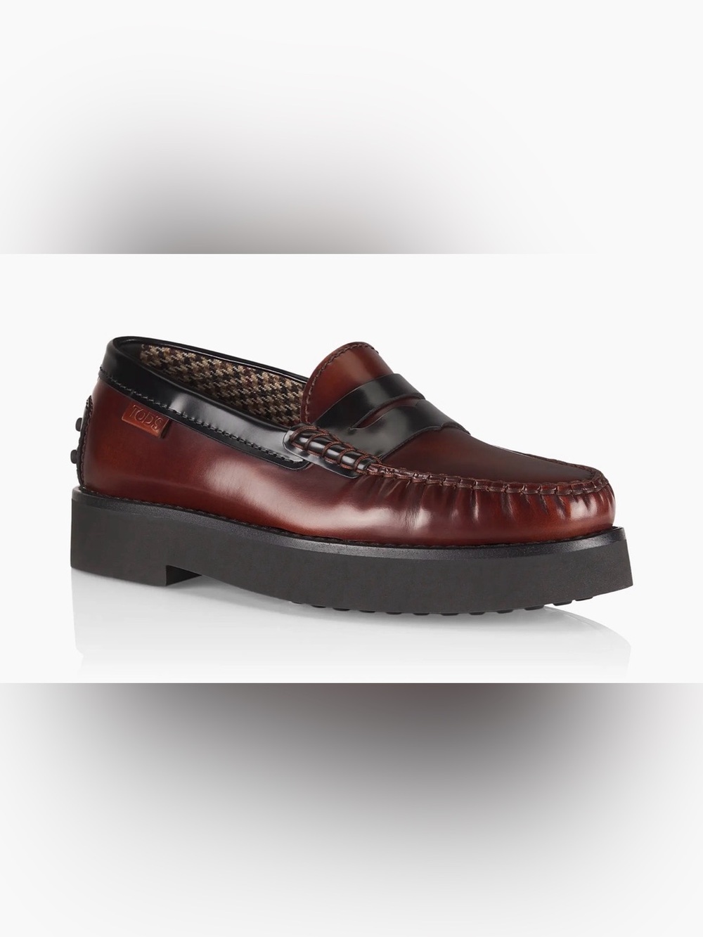 Tod's Gomma 54K Mocassino Leather 2 tone burgundy/black loafers EU38/8 $920